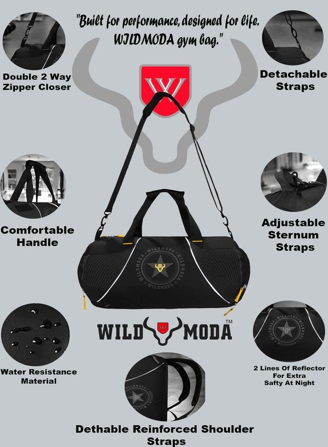 WILD MODA 40L Multi-Pockets Sport Travel Duffle Bag - Sleek & Durable Essential Gym, Travel & Sports Bag for Men & Women with Shoe Pocket (Black & Yellow) - Image 2